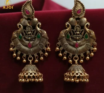 Temple Jhumka Earrings – Antique Gold Plated with Lakshmi Motif