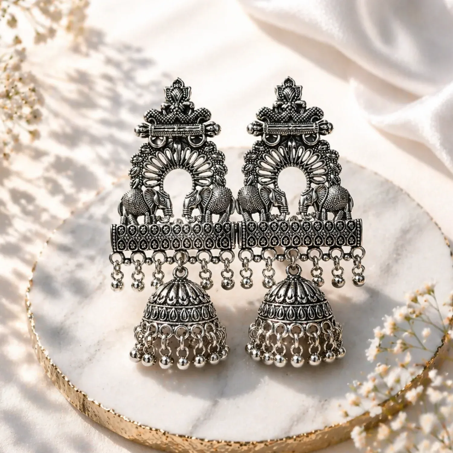 Premium Oxidized Silver-Jhumka Earrings – Elegant Ethnic Statement - Buy Online at Alikart