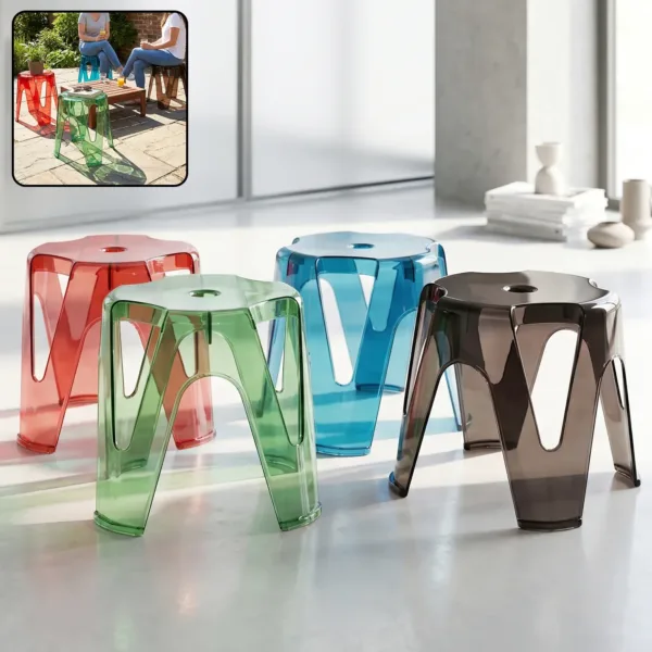 Transparent Plastic Stool Set – Indoor Outdoor Stackable 4 Pc