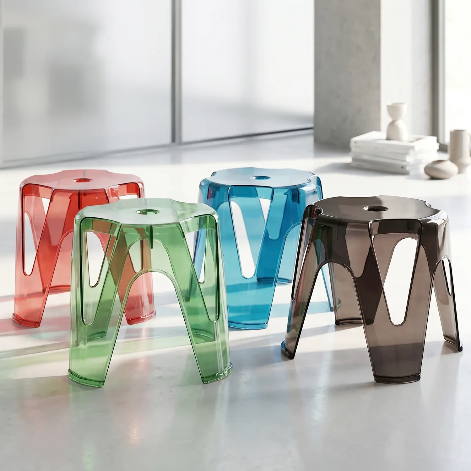 Transparent Plastic Stool Set – Indoor Outdoor Stackable 4 Pc - Detailed Feature View 7