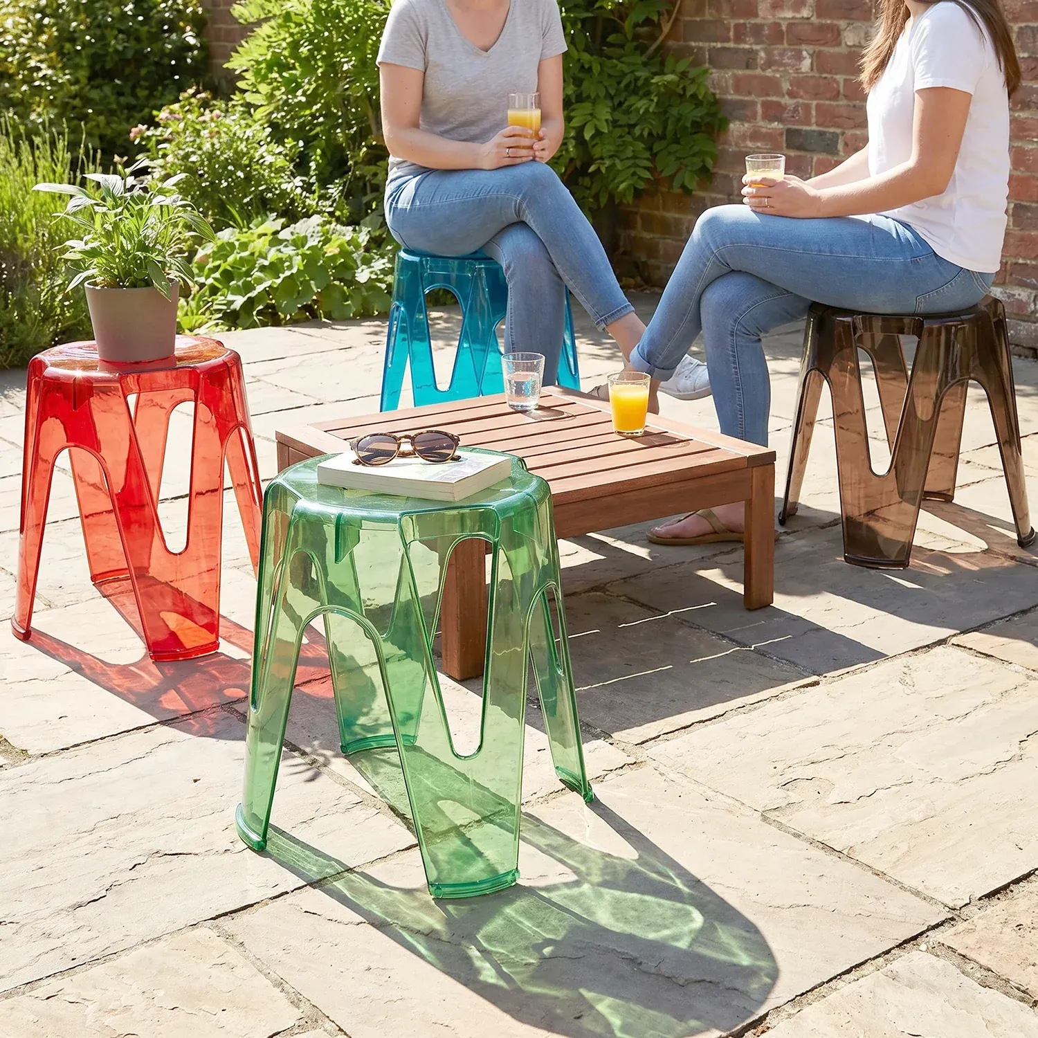Transparent Plastic Stool Set – Indoor Outdoor Stackable 4 Pc - Detailed Feature View 2