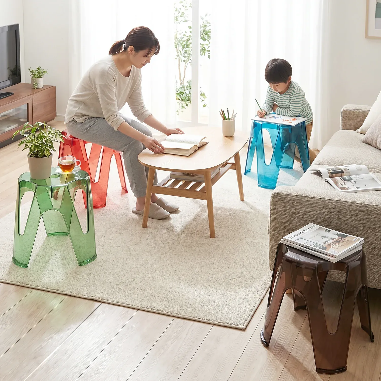 Transparent Plastic Stool Set – Indoor Outdoor Stackable 4 Pc - Detailed Feature View 6