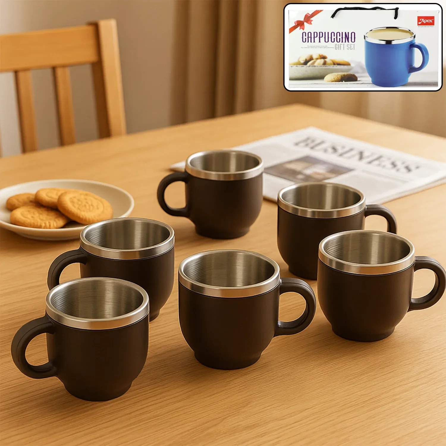 Premium Stainless Steel Cappuccino Mugs – Double Wall Insulated 100ML Set - Buy Online at Alikart