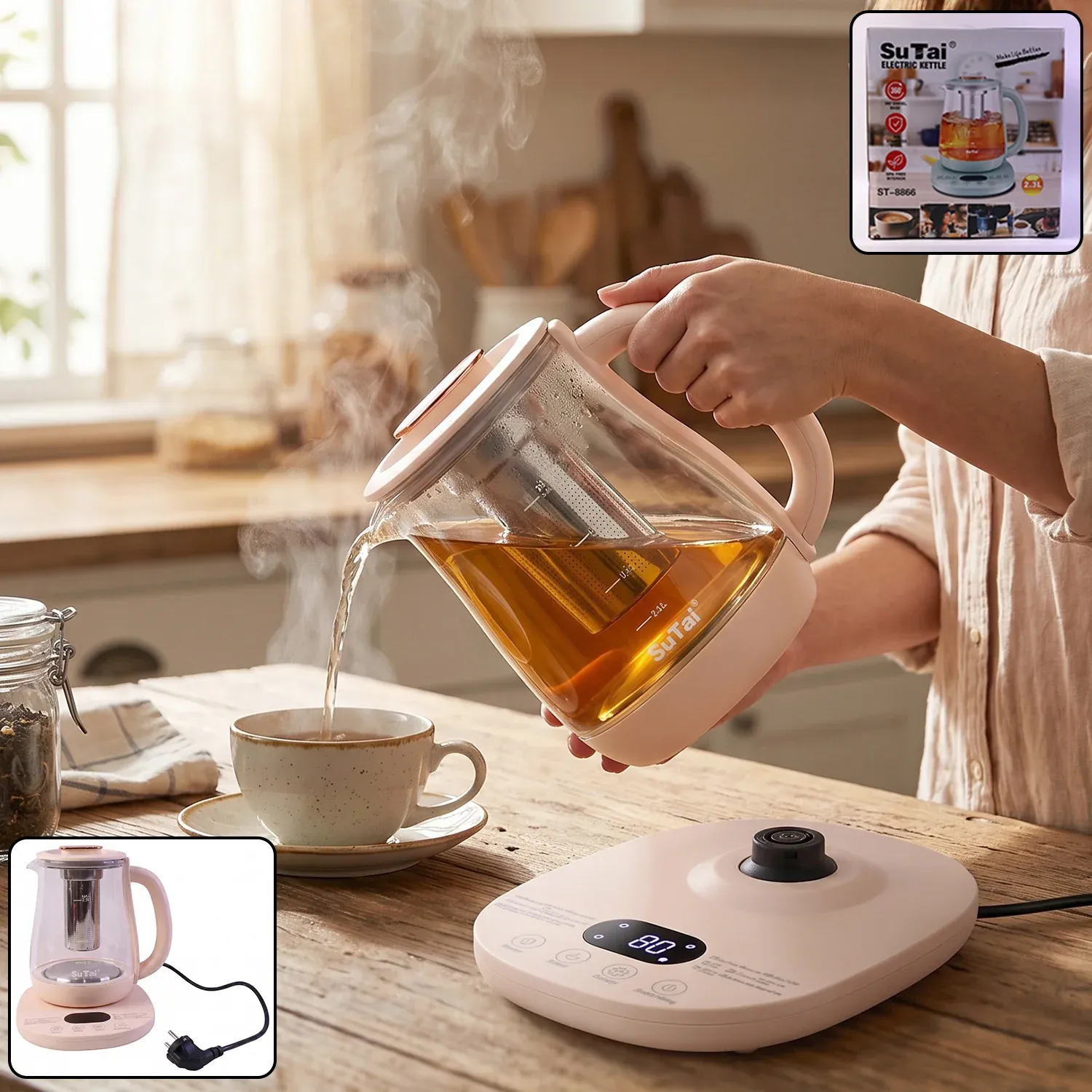 Premium Suta Electric Glass Kettle 2.3L Tea Maker with Infuser and Temperature Control (1 Pc) - Buy Online at Alikart