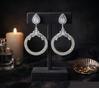 Statement Earrings – Elegant Silver-Tone Circular Design for Festive Looks
