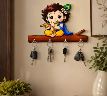 Baby Krishna Wooden Wall Key Holder – Elegant Decor & Organization
