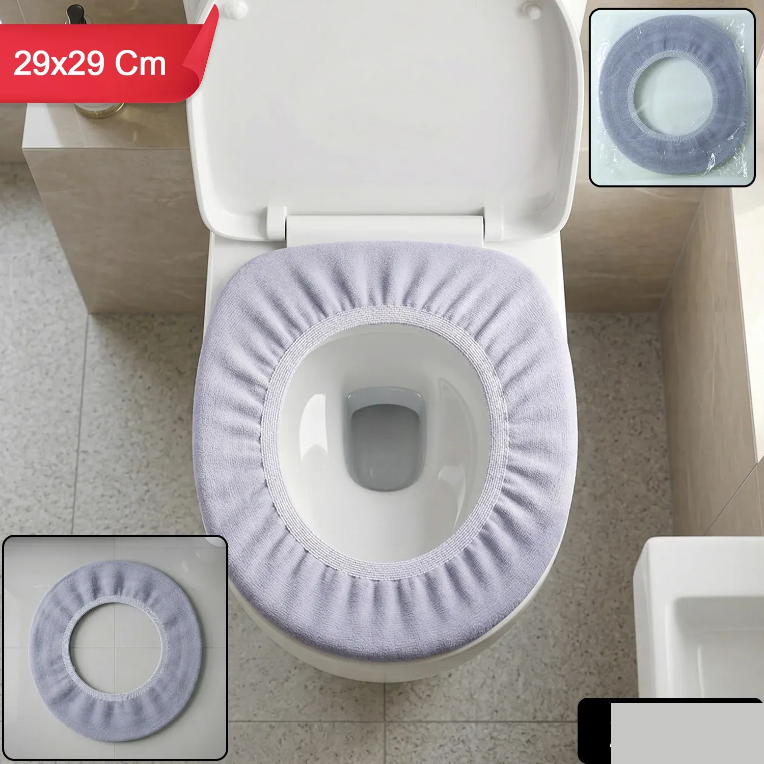Soft Fabric Elastic Toilet Seat Cover – Washable & Comfortable Fit - Detailed Feature View 1