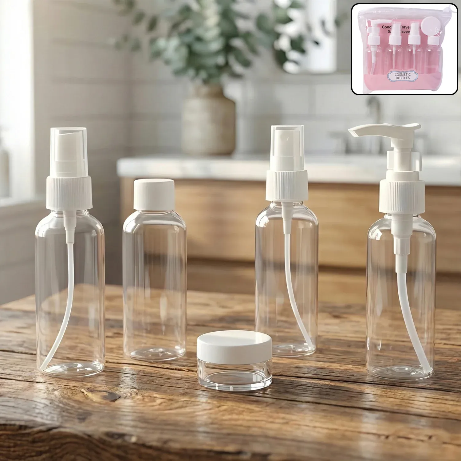 Premium Travel Cosmetic Bottle Set – 5-in-1 Refillable Toiletry Containers - Buy Online at Alikart