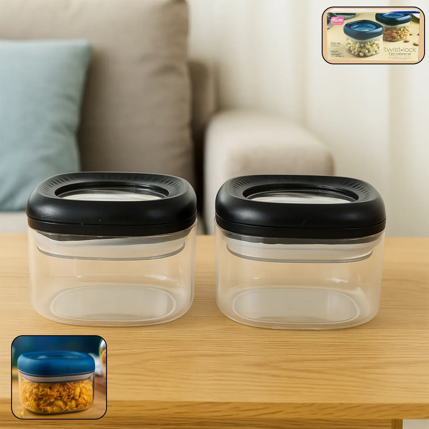 Premium Twist Lock Airtight Storage Containers – 500ml Set of 2 - Buy Online at Alikart