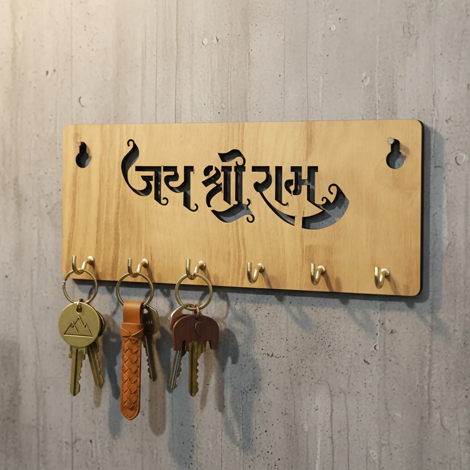 Jay Shree Ram Wooden Key Holder – Handcrafted MDF Wall Organizer - Detailed Feature View 1