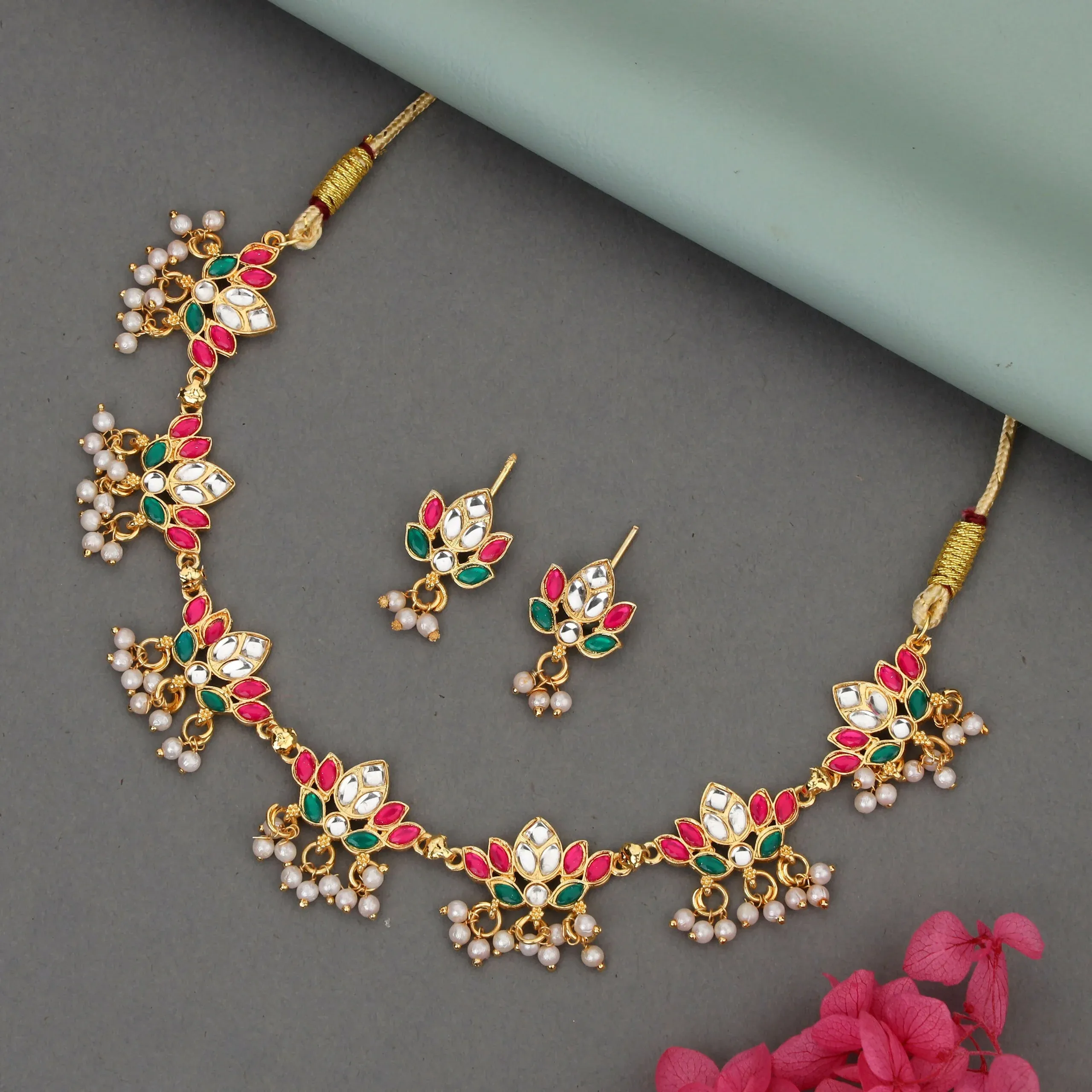 Premium Gold Pave Crystal Teardrop Choker Set – Elegant Sparkling Jewelry - Buy Online at Alikart