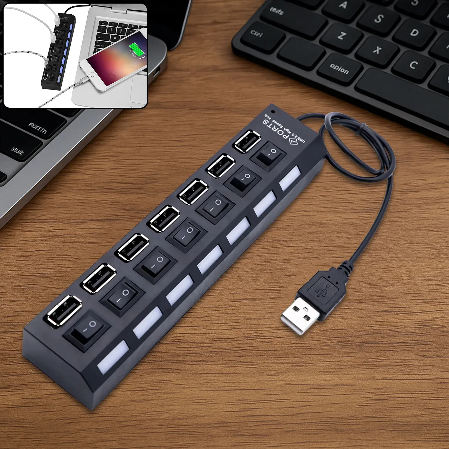 Premium 7 Port USB Hub – 7-in-1 Individual Switches, LED Indicators | Compshop - Buy Online at Alikart