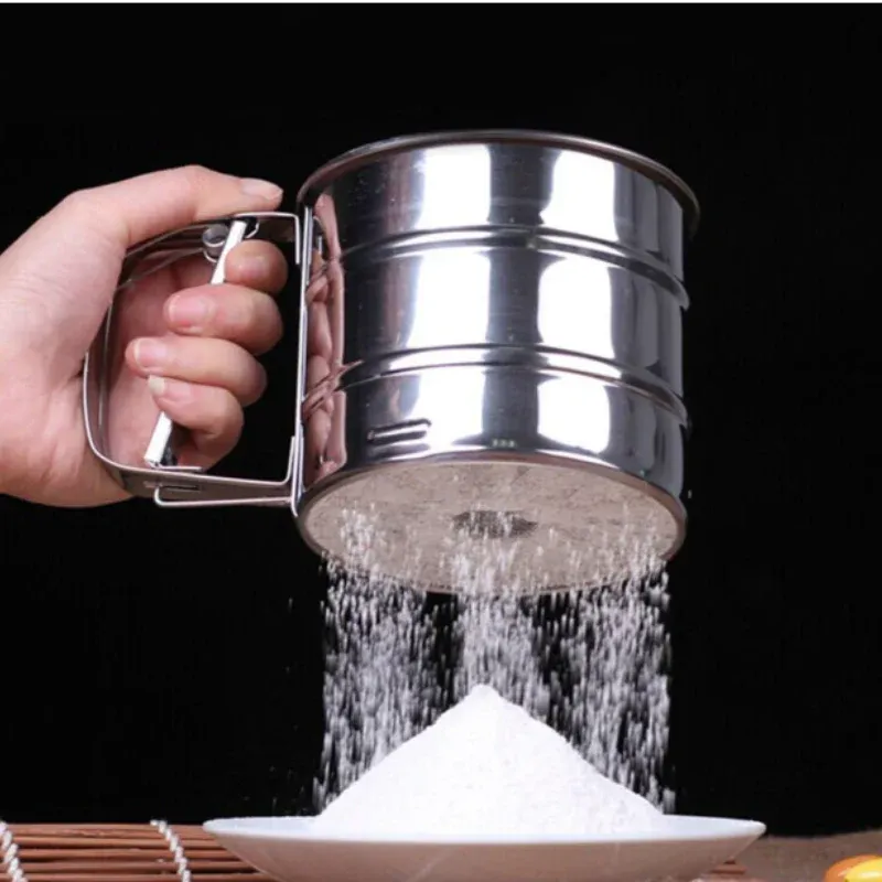 Premium 2 Pcs Manual Flour Sifter Powder Sieve – Stainless Steel Hand Press Baking Strainer for Atta, Maida & Sugar - Buy Online at Alikart