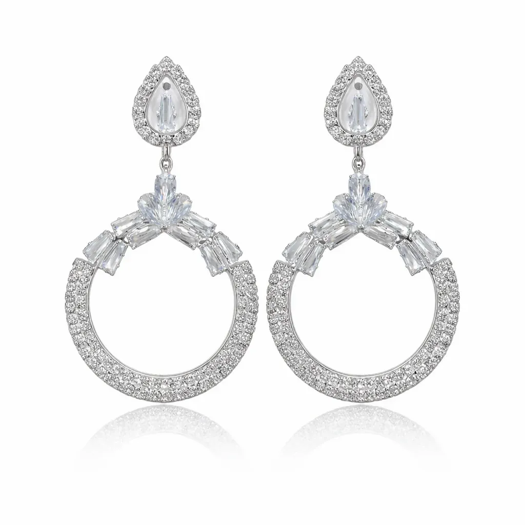 Statement Earrings – Elegant Silver-Tone Circular Design for Festive Looks - Detailed Feature View 2
