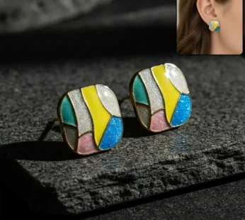 Multicolor Enamel Stud Earrings – Korean Style Geometric Design