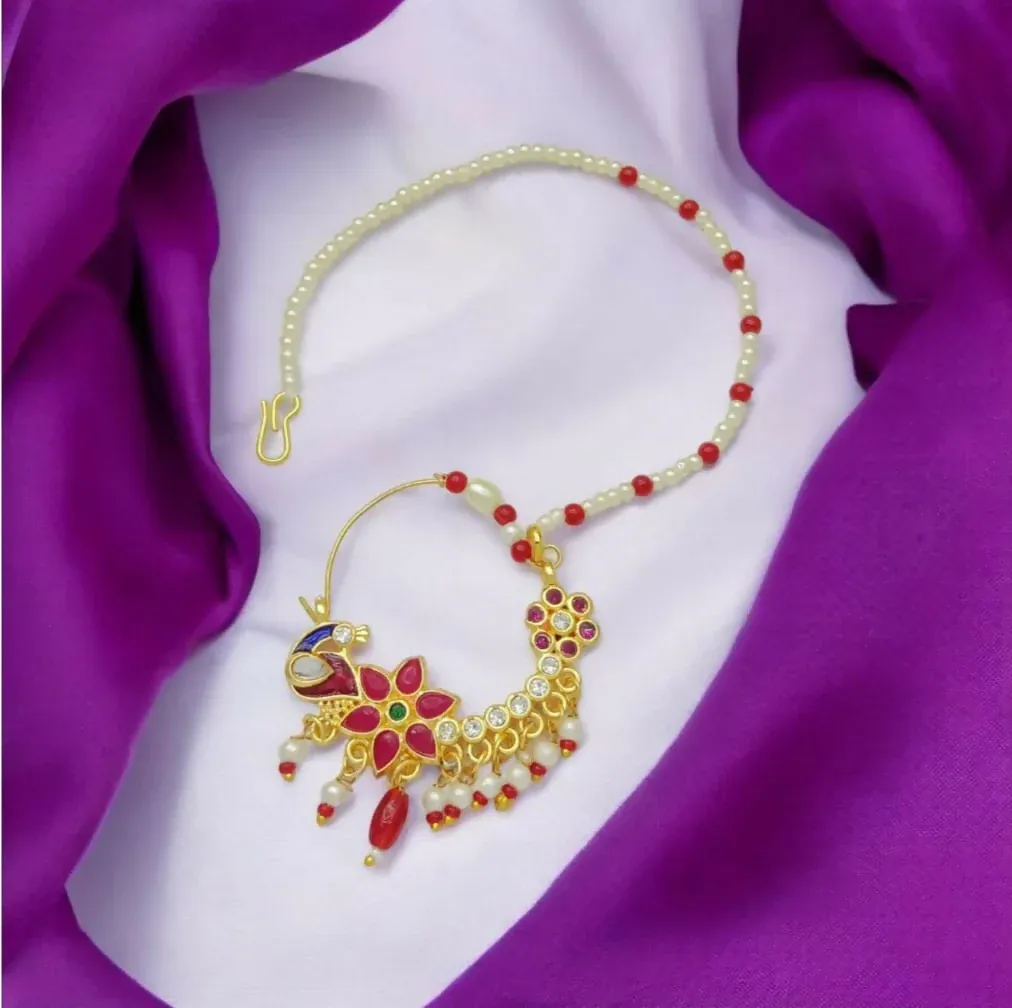 Rajputi Nath Gold Plated Nose Ring – Elegant Indian Jewellery - Detailed Feature View 3