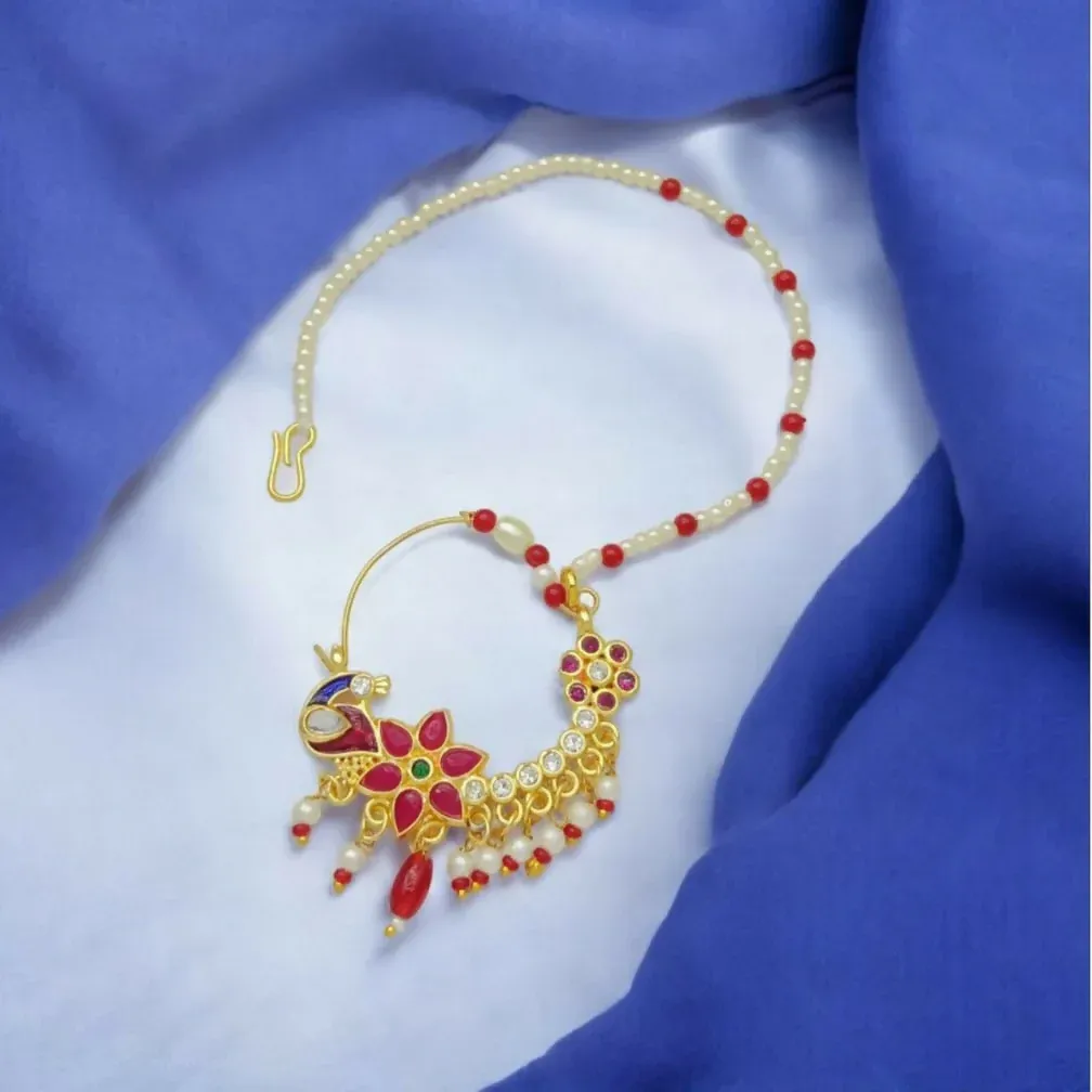 Rajputi Nath Gold Plated Nose Ring – Elegant Indian Jewellery - Detailed Feature View 1