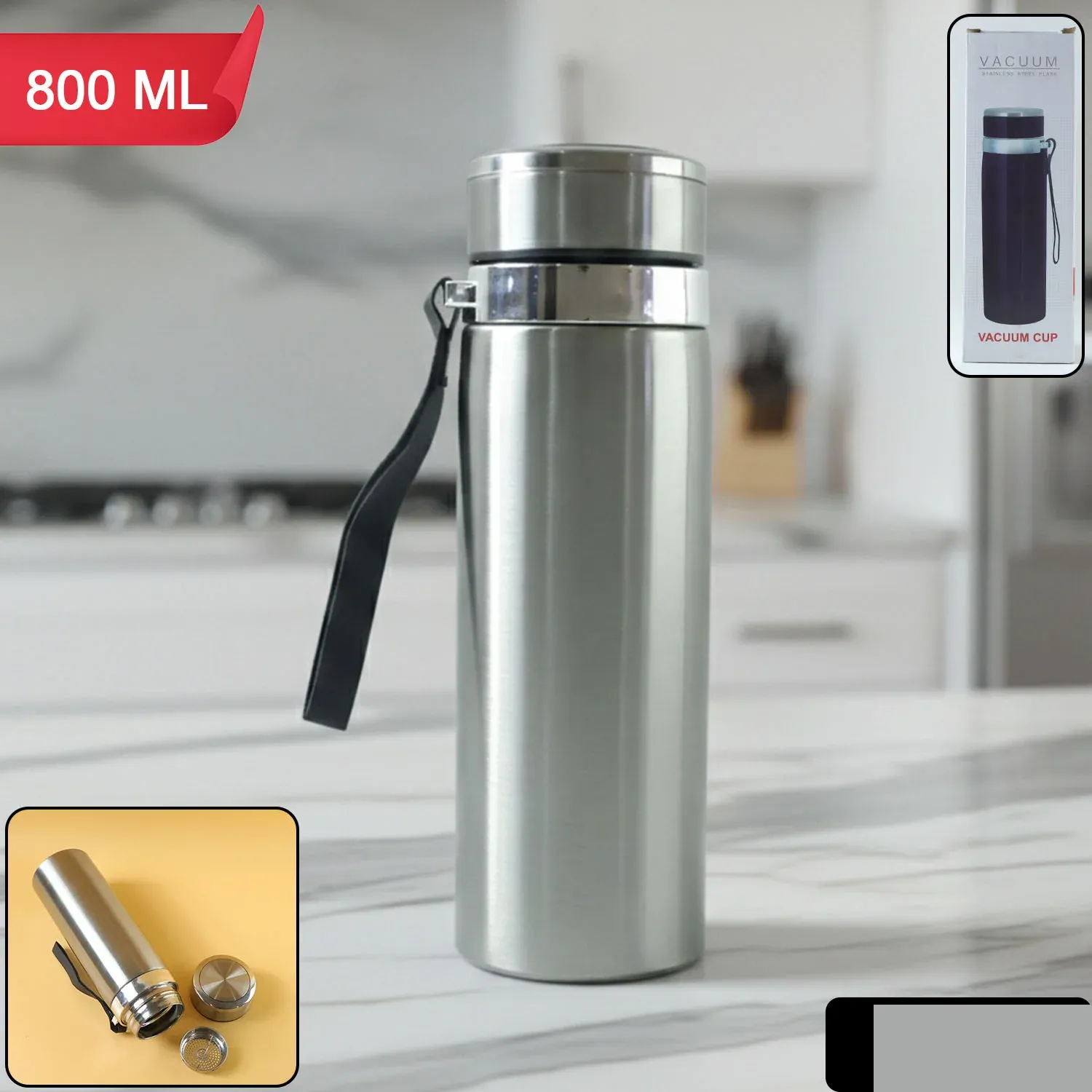 Stainless Steel Vacuum Flask – Keeps Beverages Hot & Cold - Detailed Feature View 1