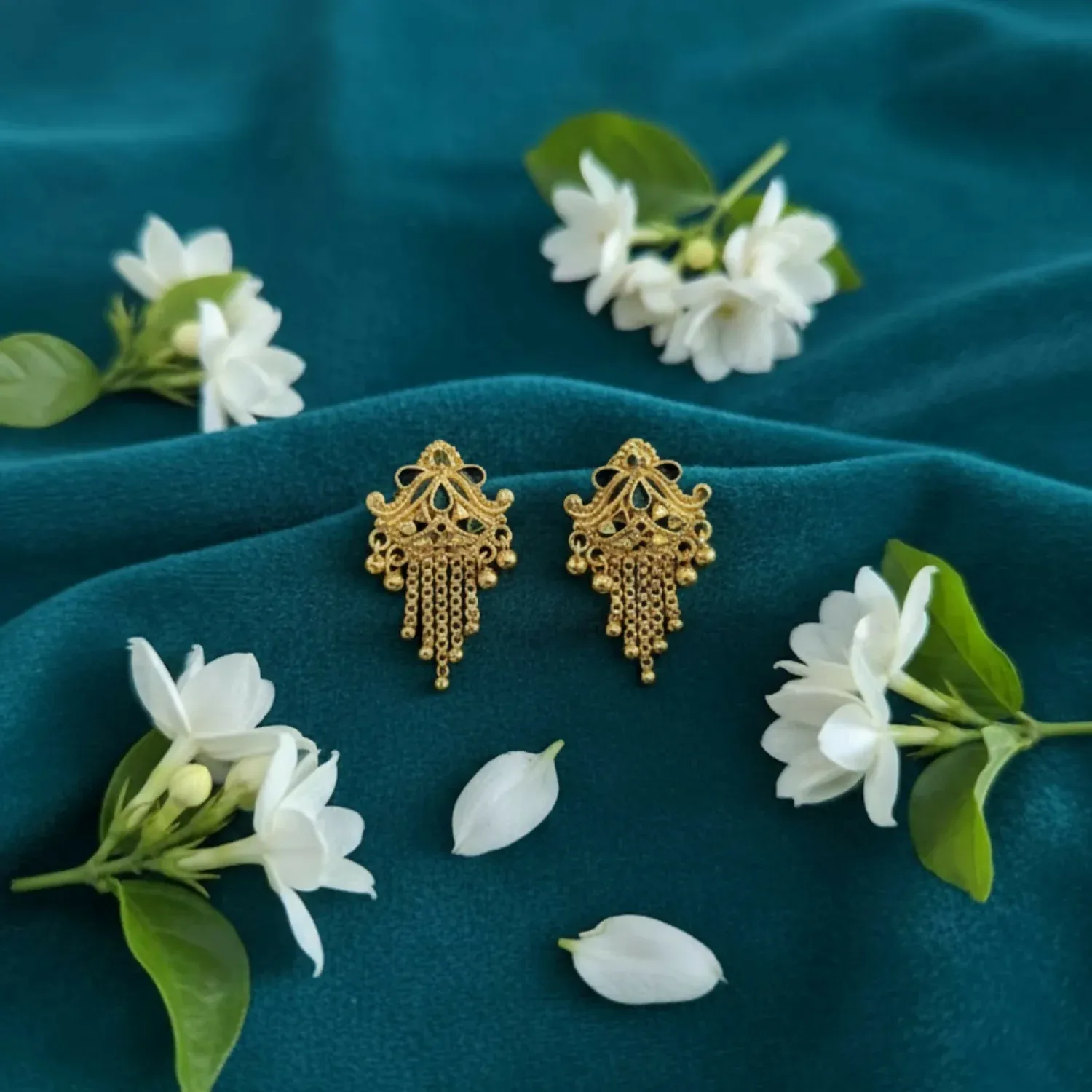 Premium Gold-Plated Jhumka Earrings – Traditional Mina Work with Filigree - Buy Online at Alikart