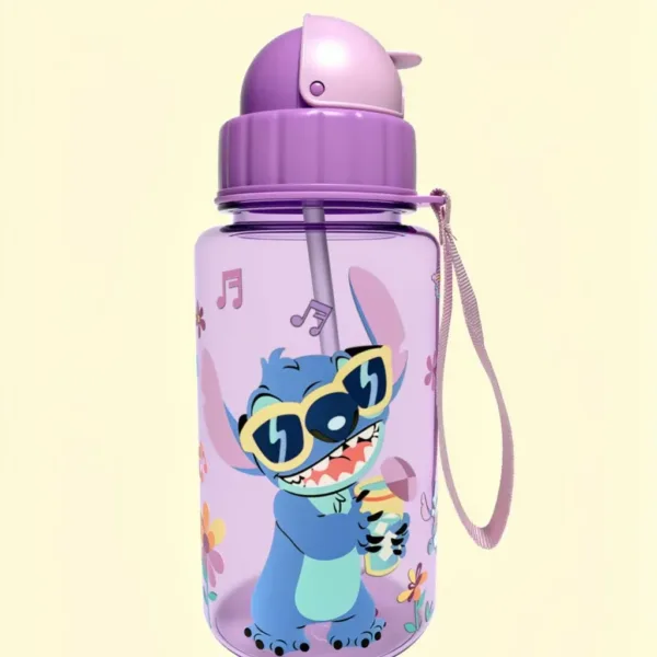 Kids Cartoon Printed Water Bottle with Straw & Carry Strap (Color may vary 1 PC)