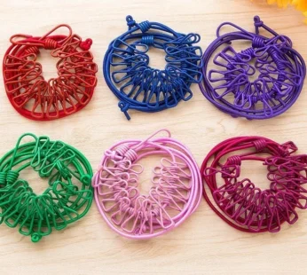 12 Clip Cloth Drying Rope – Strong Nylon Travel Clothesline with Stainless Steel Clips for Indoor & Outdoor Drying (Random color-Pack of 1)