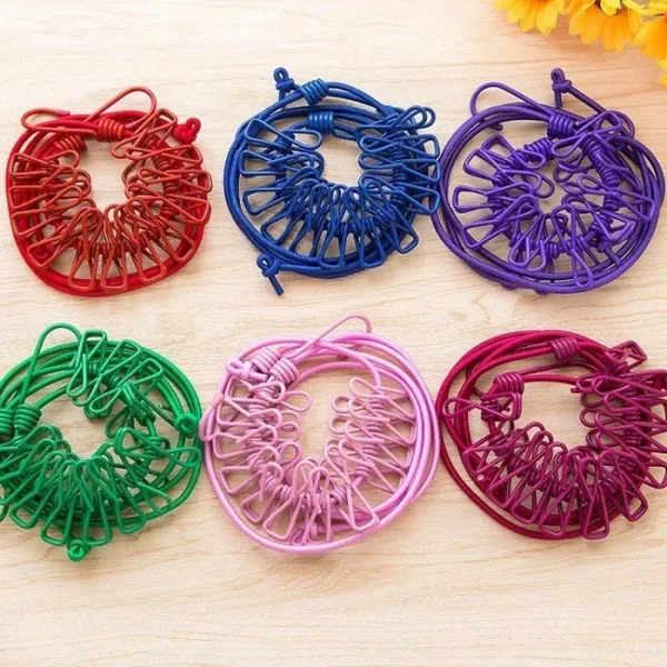 12 Clip Cloth Drying Rope – Strong Nylon Travel Clothesline with Stainless Steel Clips for Indoor & Outdoor Drying (Random color-Pack of 1)