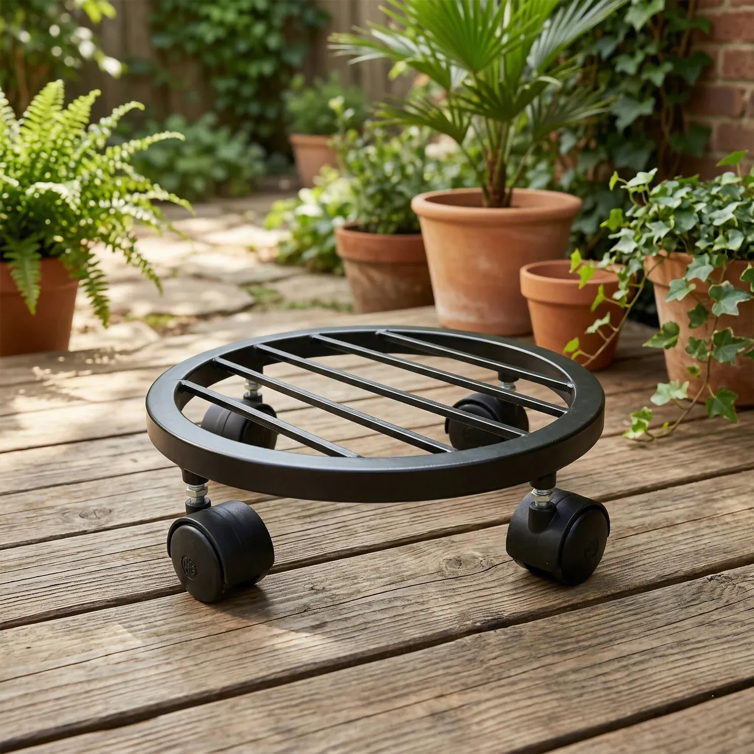 Heavy Duty Round Plant Pot Trolley – Effortless Movement for Your Plants - Detailed Feature View 2