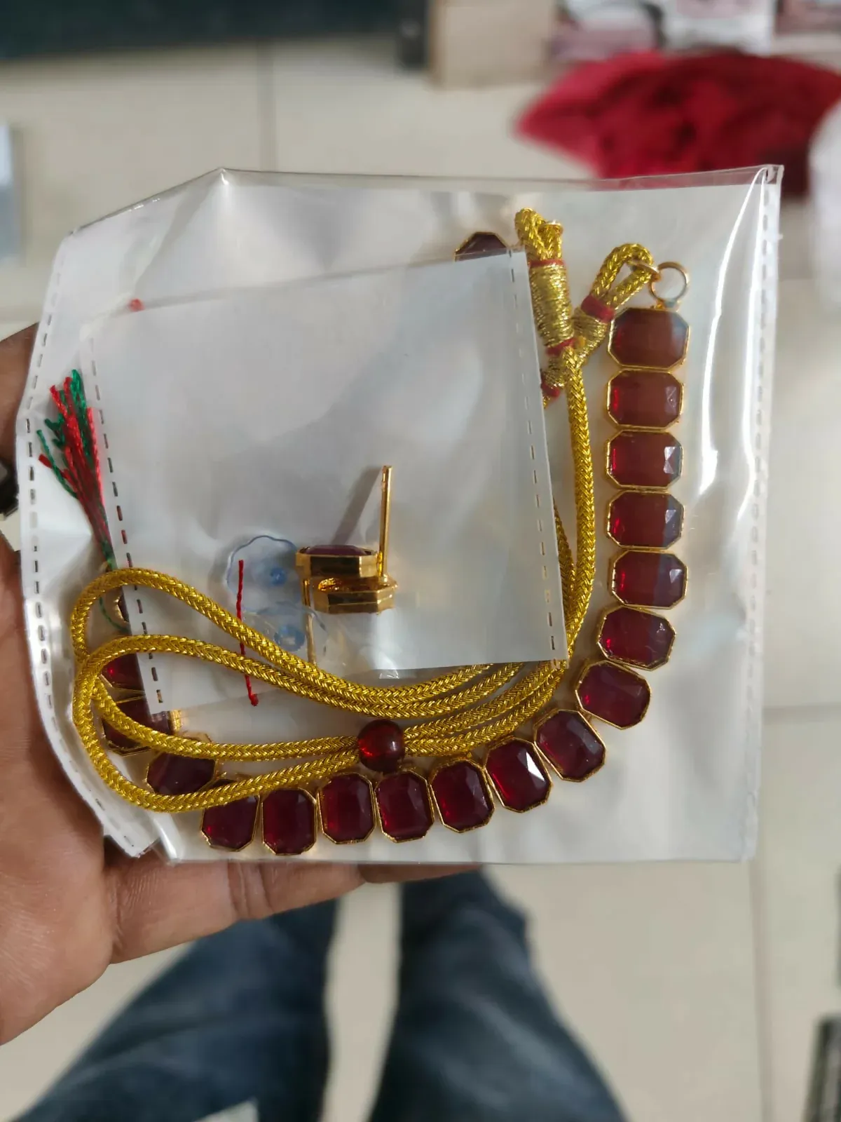 Gold-Toned Choker Set with Ruby Maroon Stones – Elegant Jewellery - Detailed Feature View 4