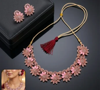 Pink Stone Floral Necklace Set – Elegant Accessory for Women