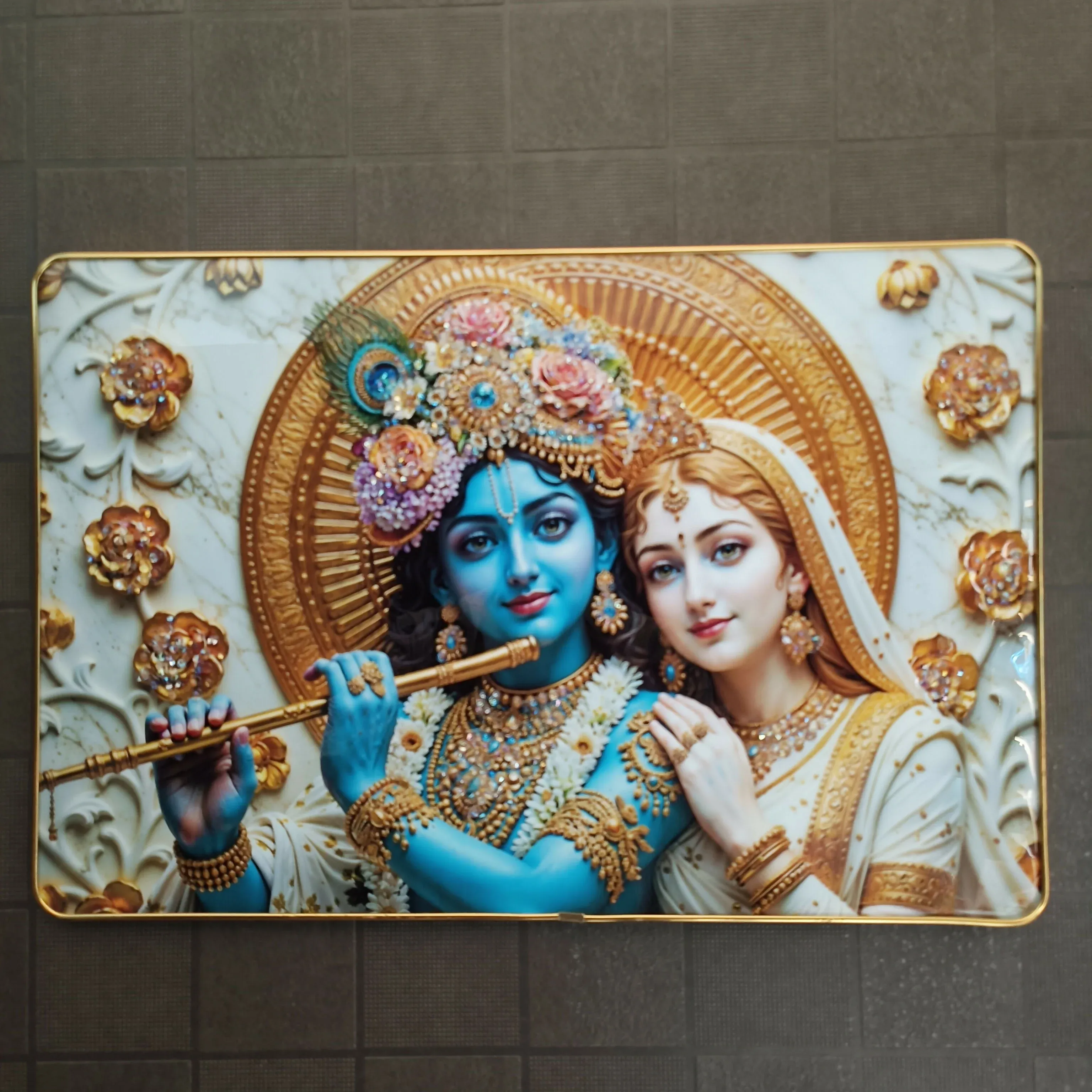 Radha Krishna Wall Art – Elegant Spiritual Home Decor for Serenity - Detailed Feature View 6