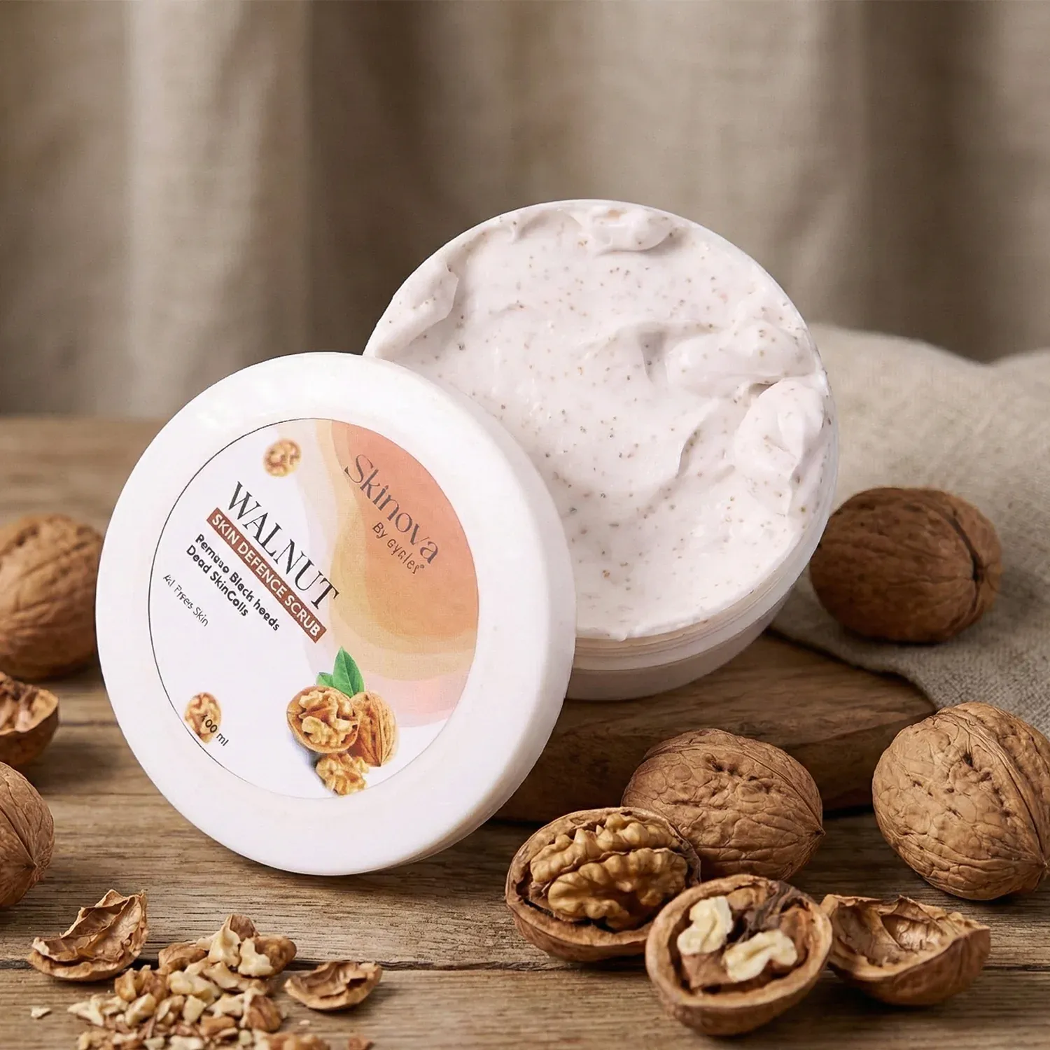 Walnut Skin Defence Scrub – Exfoliating Face & Body Cleanser 100ml - Detailed Feature View 2