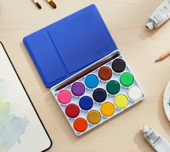 Water Colour Cakes – 18 Vibrant Shades with Brush for Students