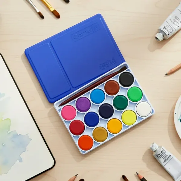 Water Colour Cakes – 18 Vibrant Shades with Brush for Students