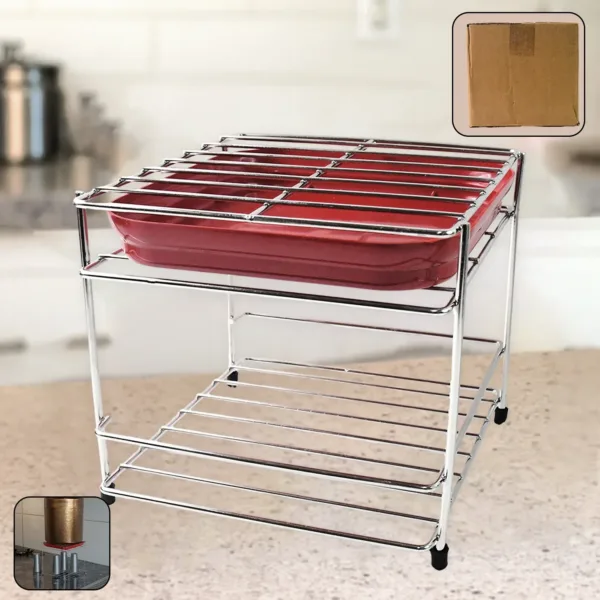 Stainless Steel 2-Tier Kitchen Utensil Storage Stand – Durable & Space-Saving