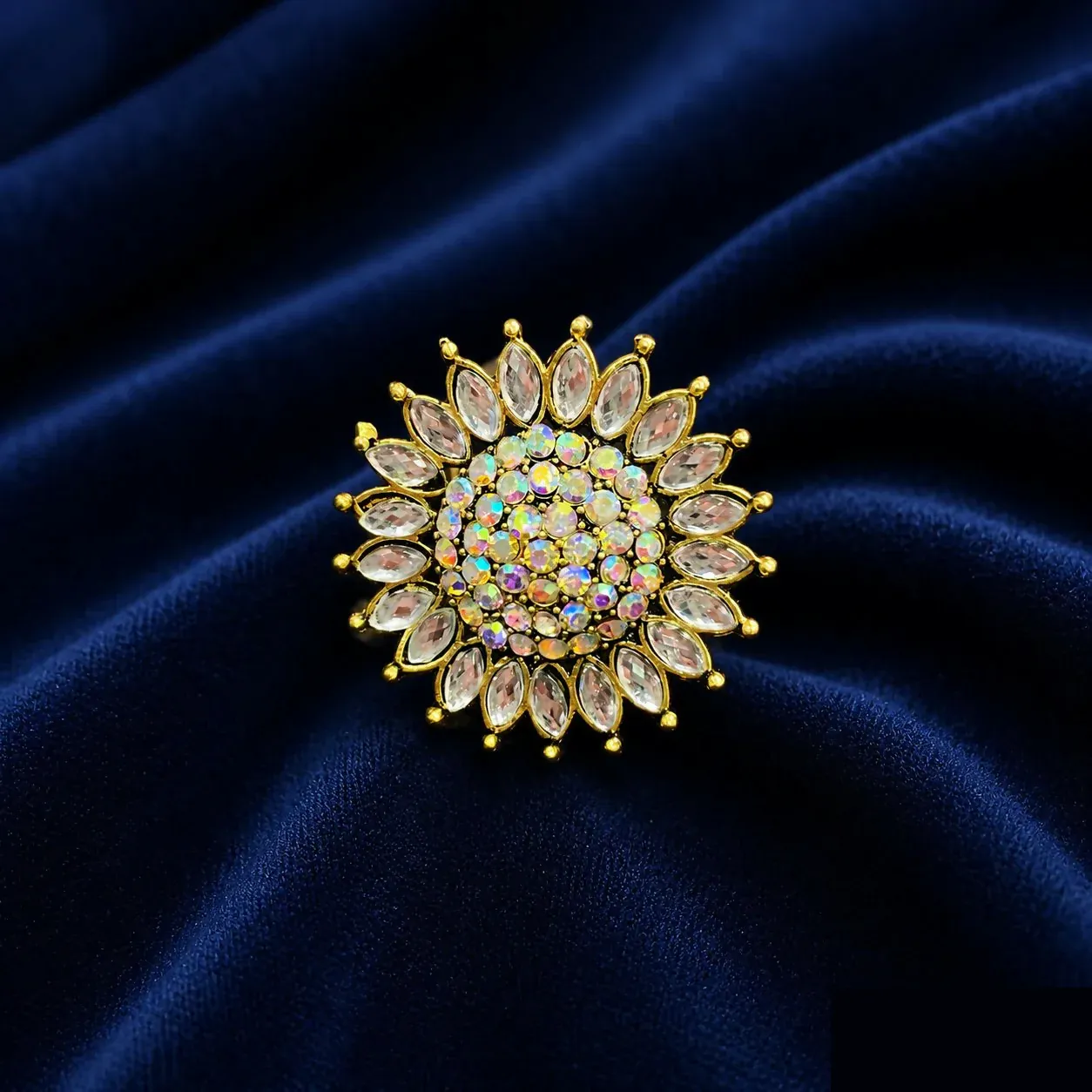 Premium Pearl Kundan Floral Statement Ring – Elegant Gold Plated Design for Women - Buy Online at Alikart