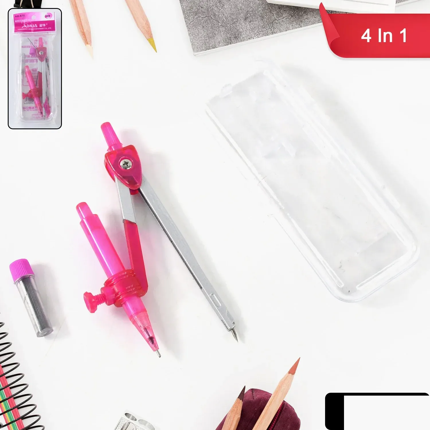 Student Geometry Compass Set – 4-in-1 Precision Drawing Kit - Detailed Feature View 4