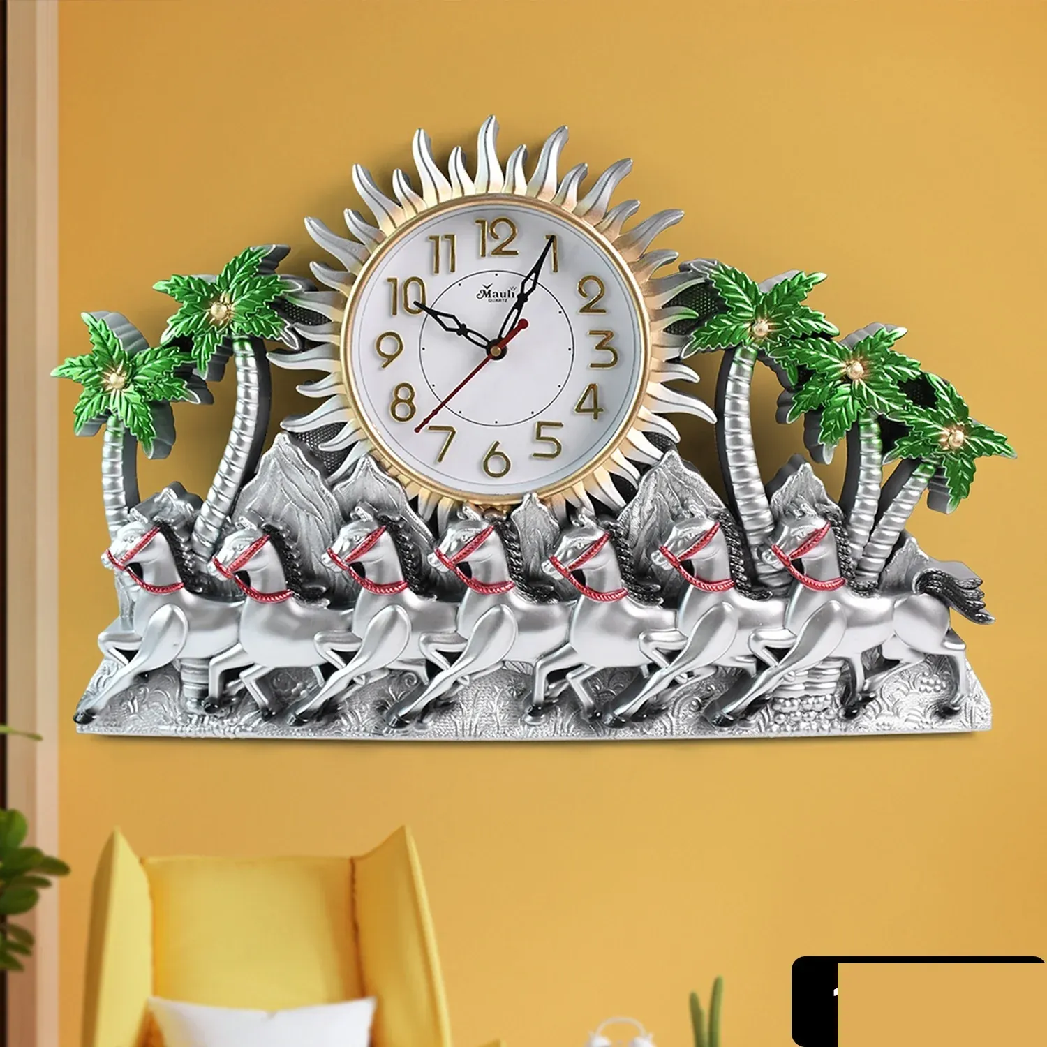 Plastic Wall Clock – Silent Sweep with Running Horse Design - Detailed Feature View 1