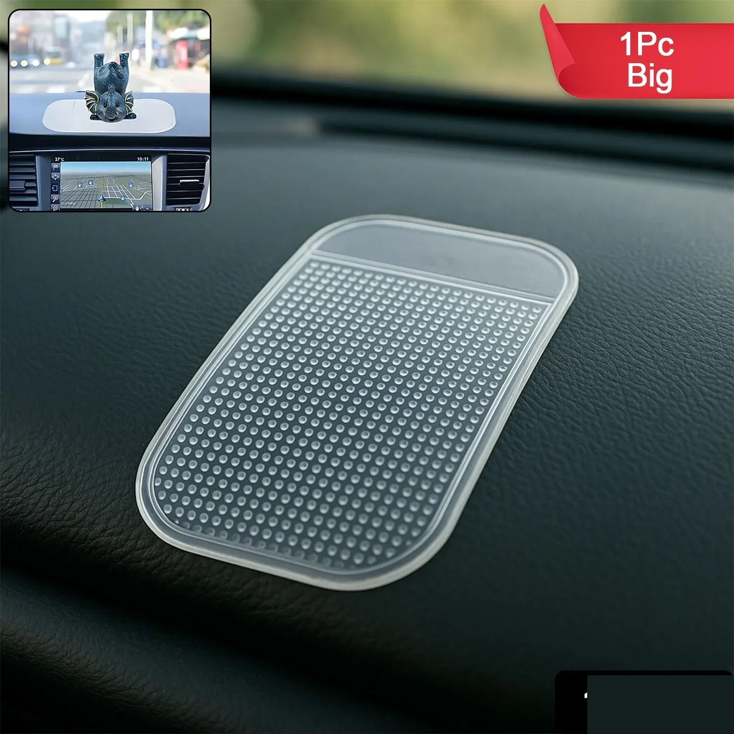 Transparent Non-Slip Silicone Dashboard Mat - Large Size Grip - Detailed Feature View 1