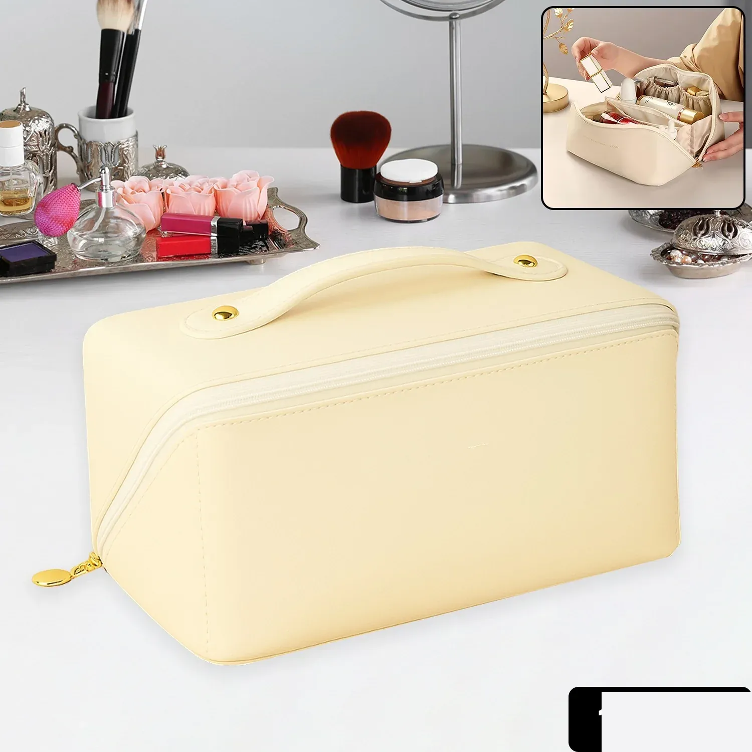Travel Makeup Organizer – Waterproof Compact Cosmetic Pouch - Detailed Feature View 1