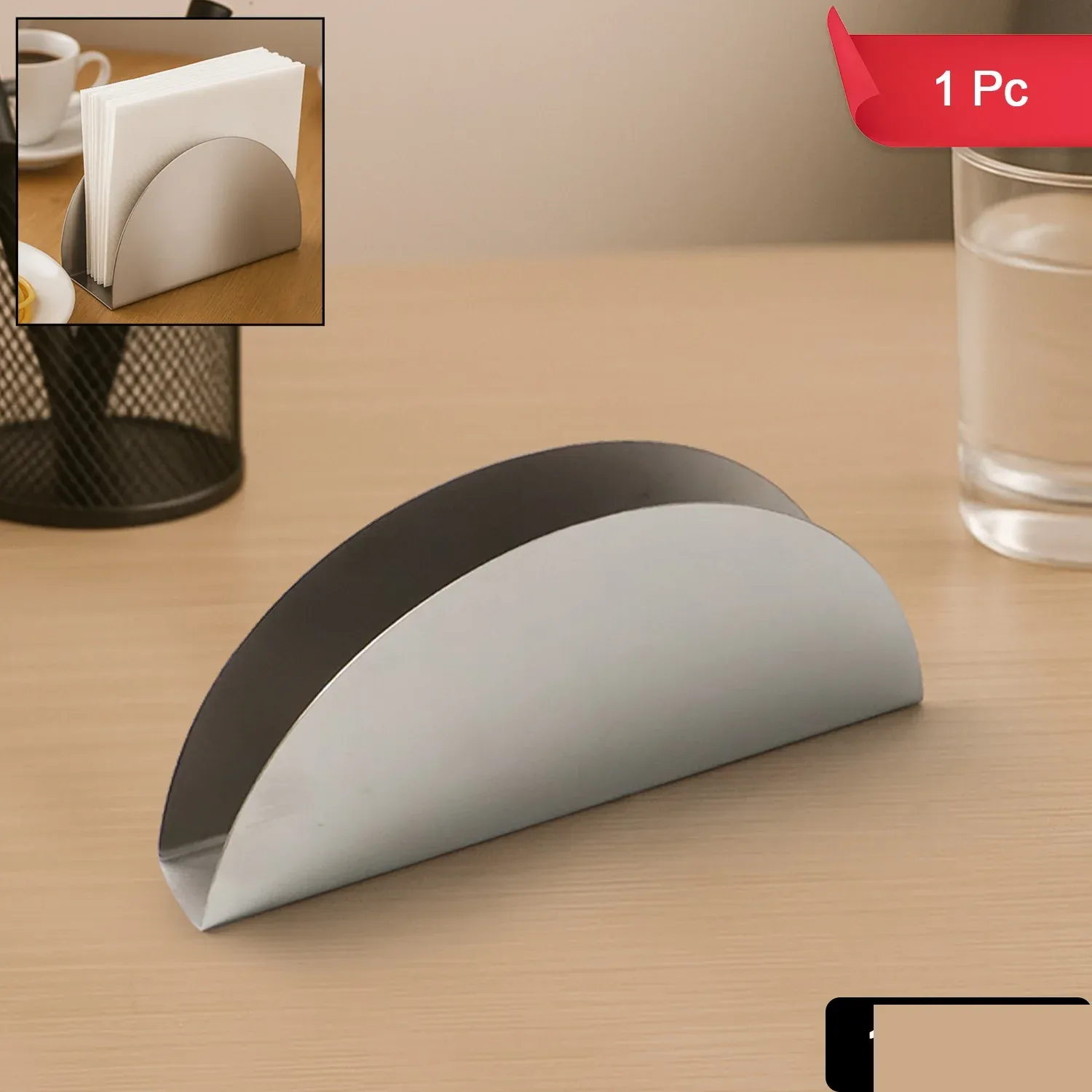 Stainless Steel Napkin Holder – Sleek Half-Moon Design - Detailed Feature View 1