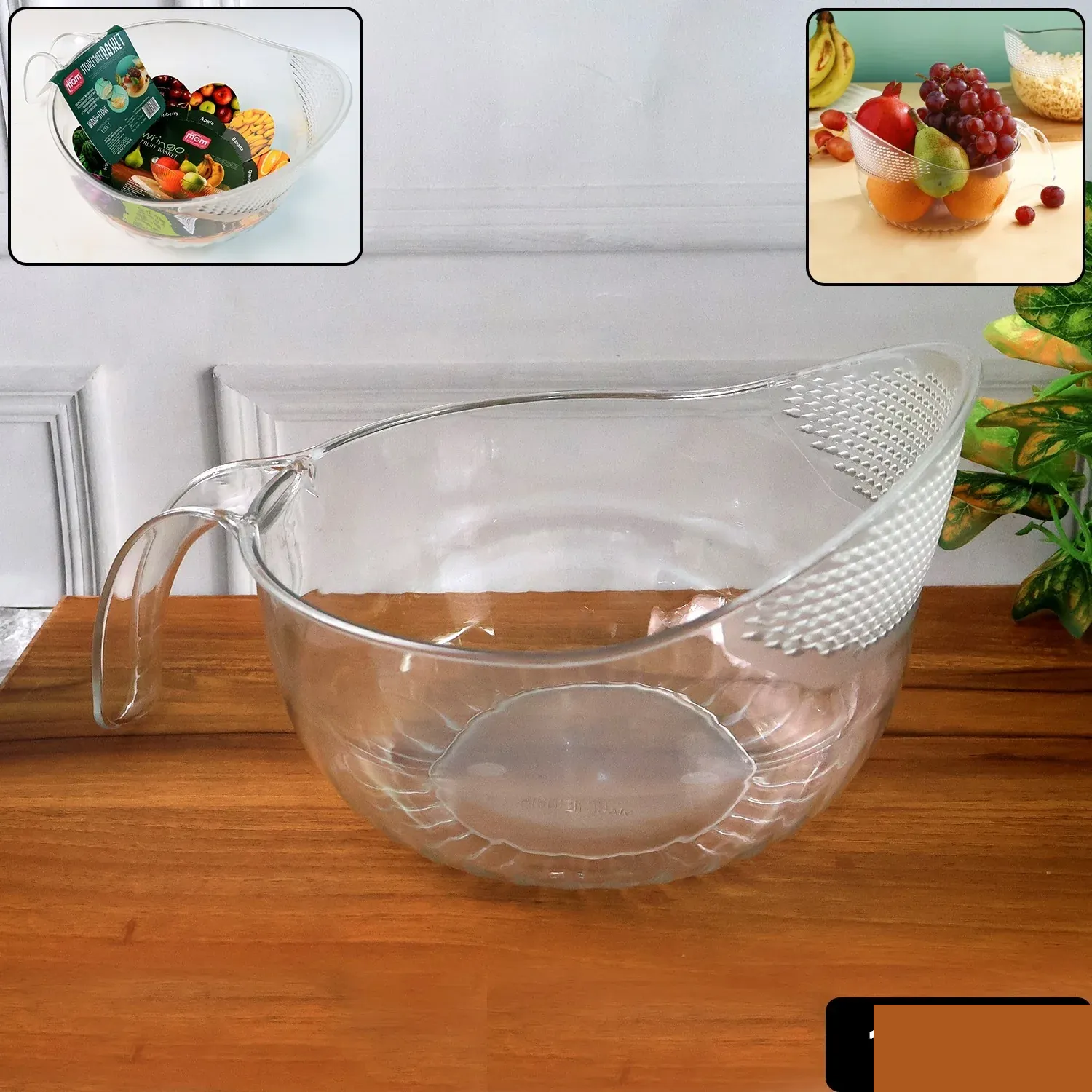 Transparent Plastic Bowl with Handle – Large Multipurpose Kitchen Basket - Detailed Feature View 1