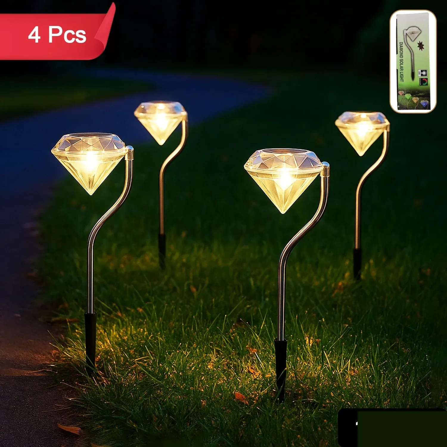 Diamond Solar Garden Lights – Elegant Waterproof LED (4-Pack) - Detailed Feature View 1