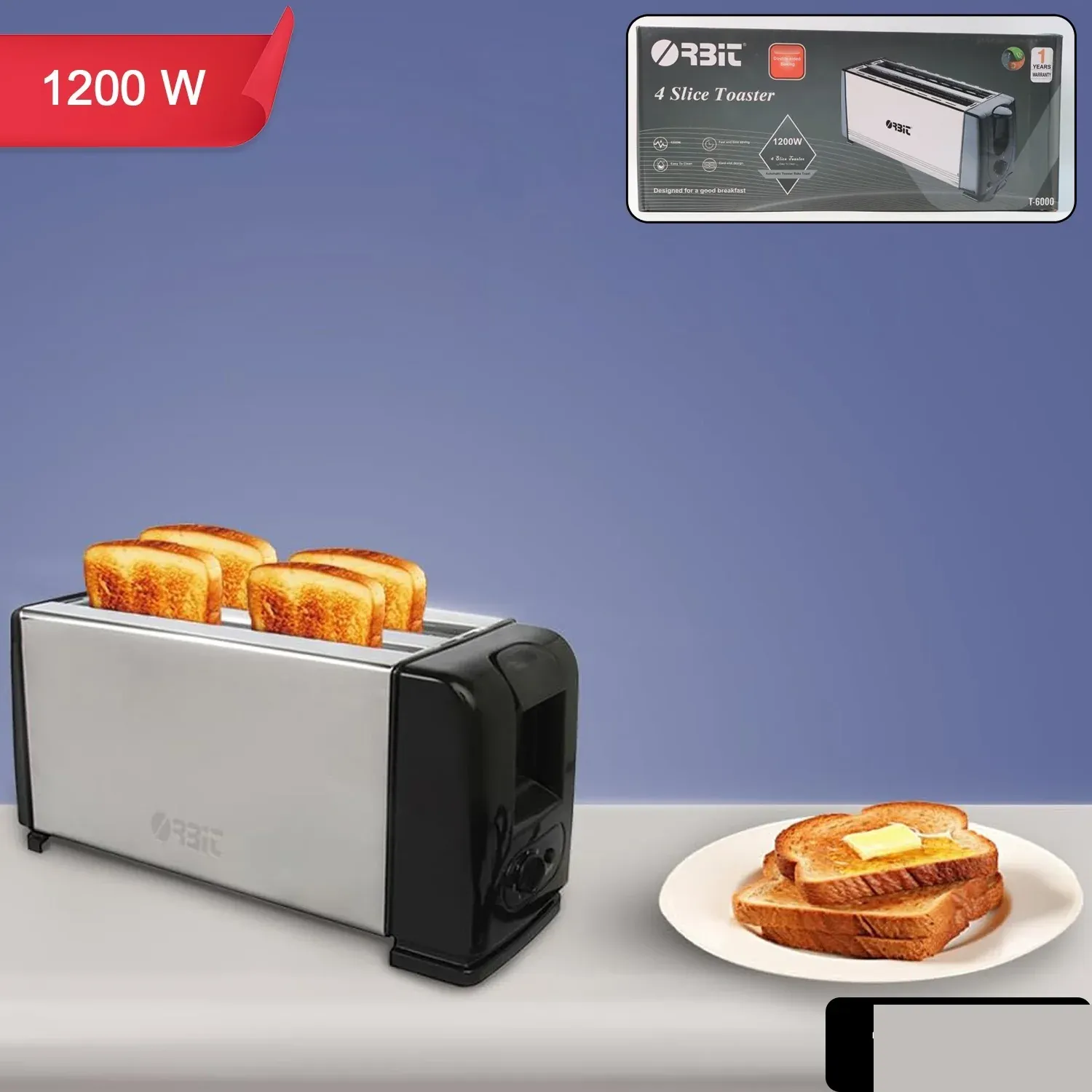 Premium Pop-Up Toaster 1200W – 4-Slice Adjustable Browning Stainless Steel - Buy Online at Alikart