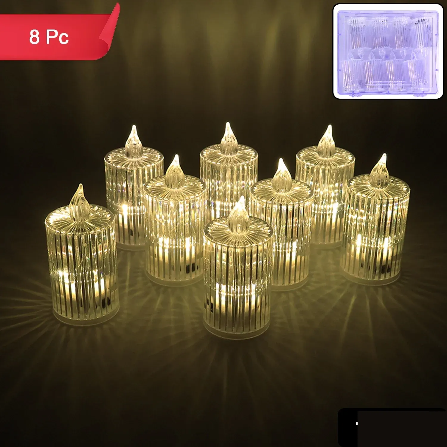 LED Flameless Candle Lights – Premium Crystal Effect, Set of 8 - Detailed Feature View 1