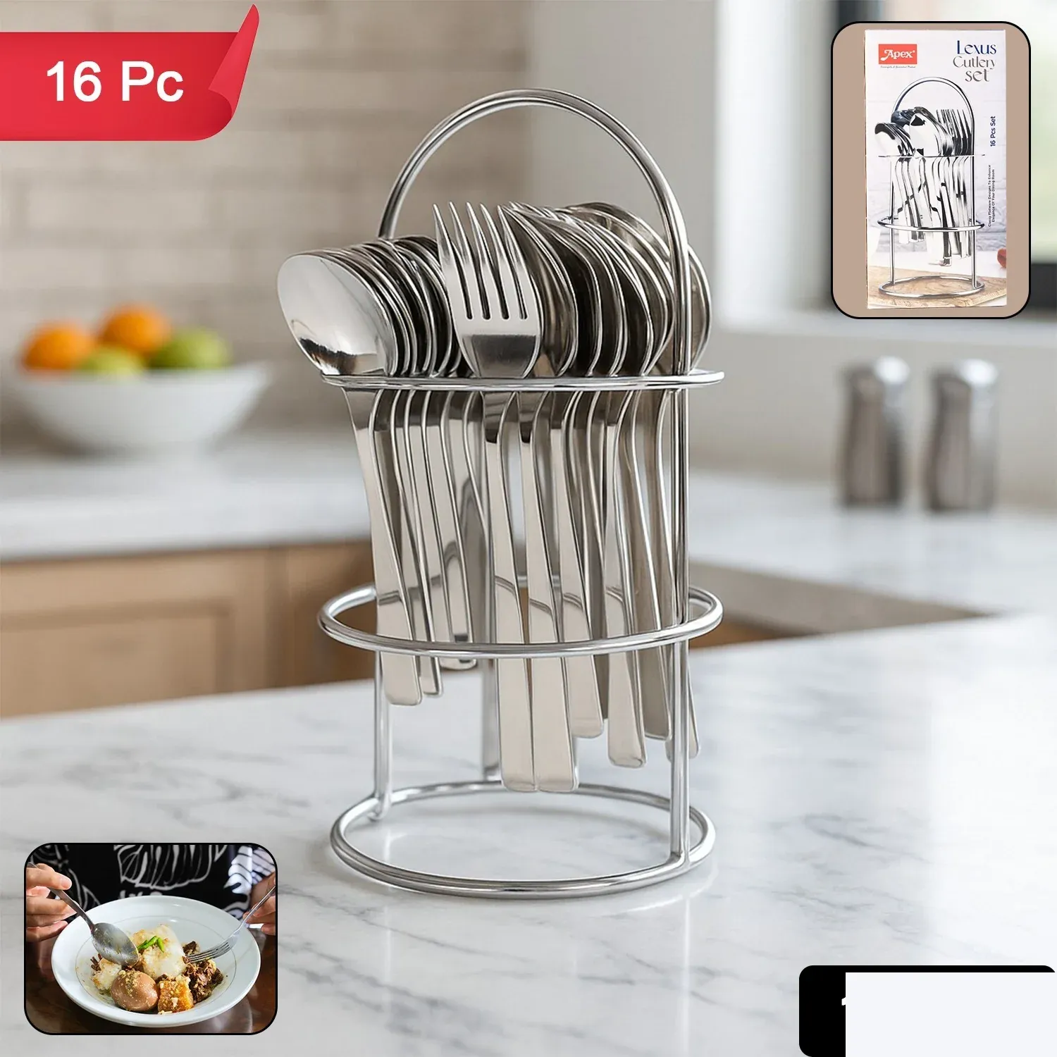 Stainless Steel Cutlery Set – 16-Piece with Elegant Stand - Detailed Feature View 1