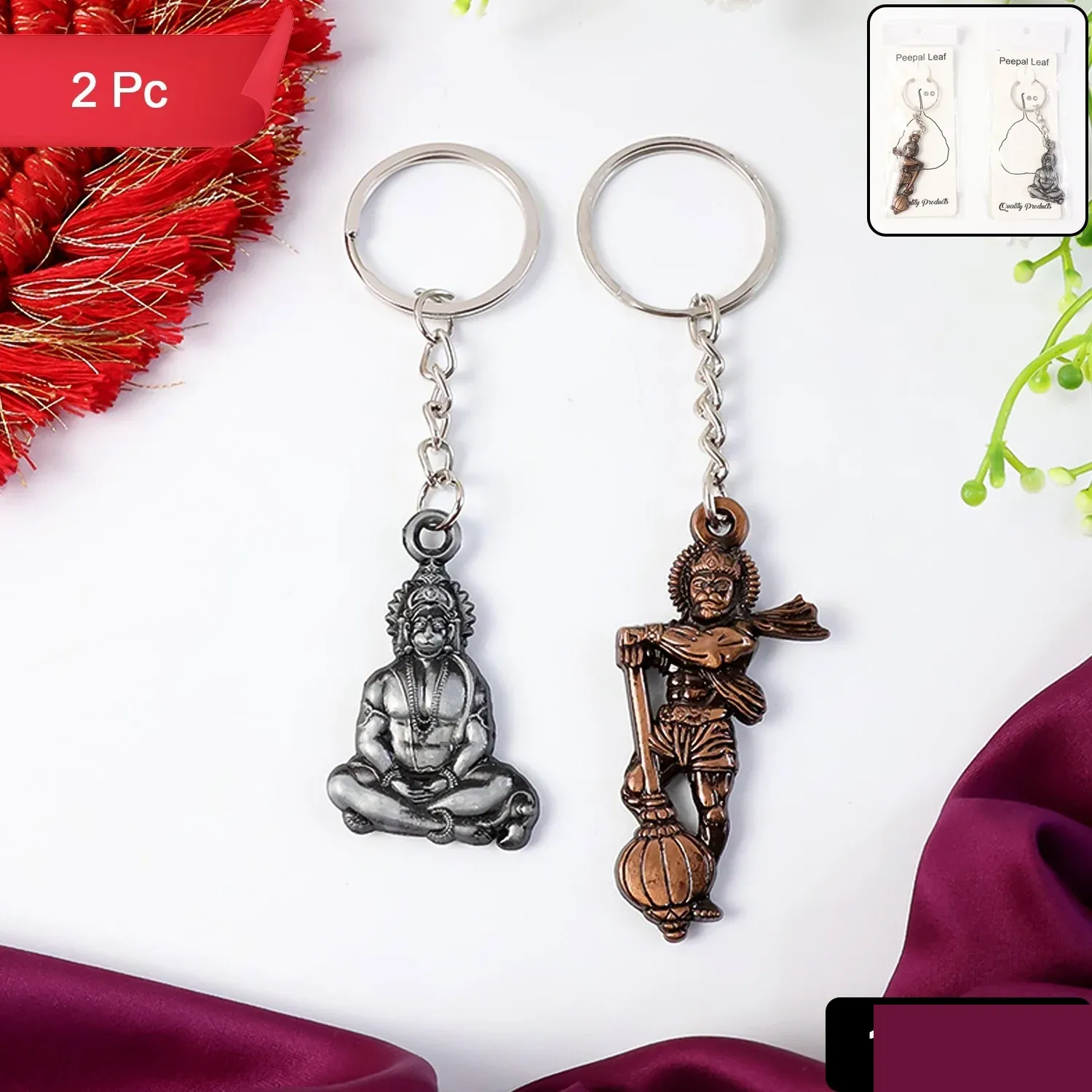 Hanuman Keychain Set – Durable Metal 2-Piece Mix Design - Detailed Feature View 1