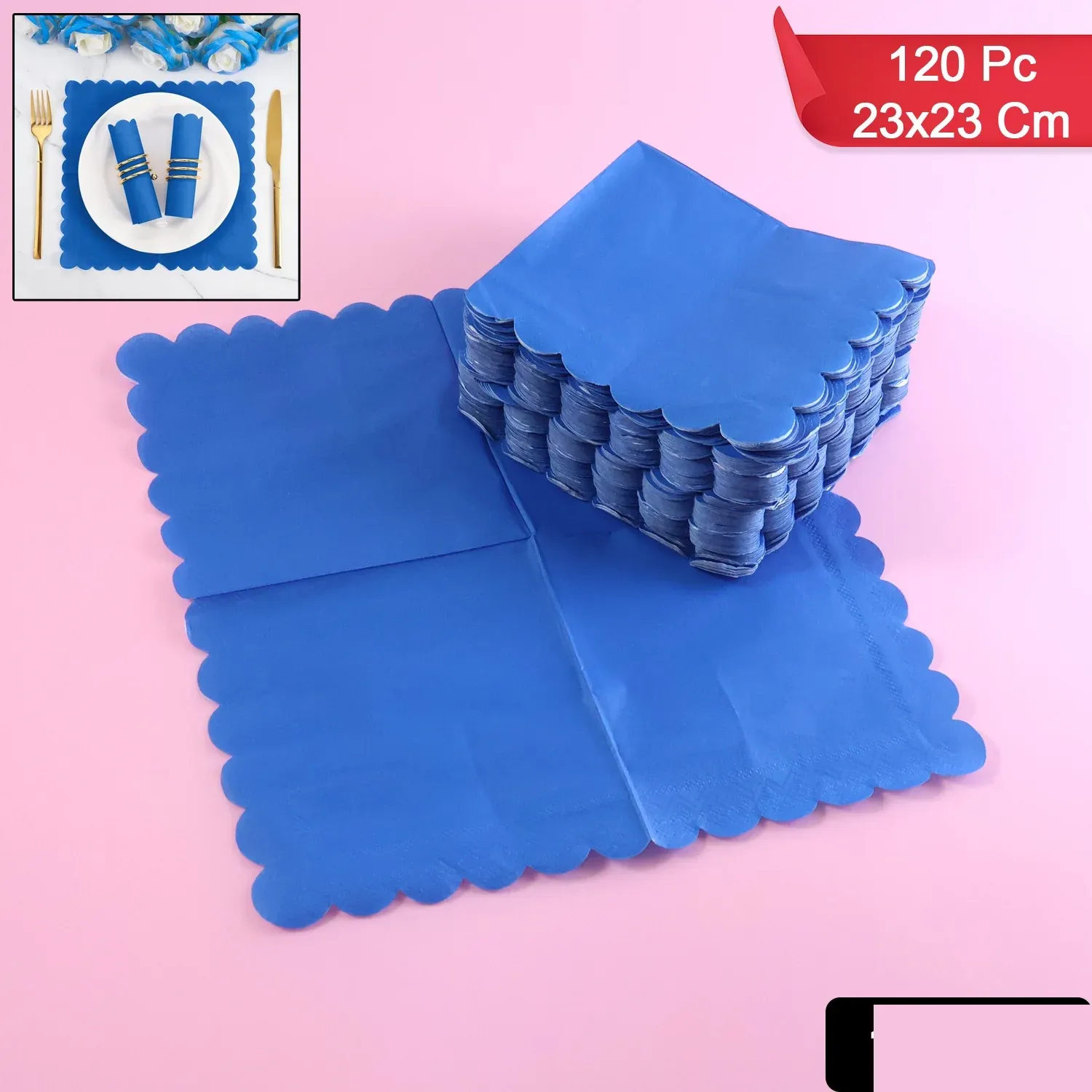 Royal Scalloped Paper Napkins – Soft 120 Pc Disposable Set - Detailed Feature View 1