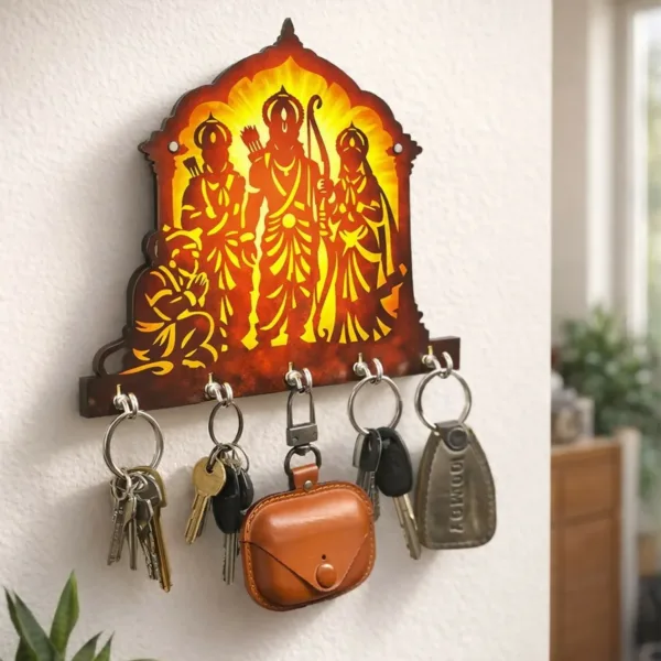 Ram Darbar Wooden Key Hanger – Spiritual Wall Decor for Home