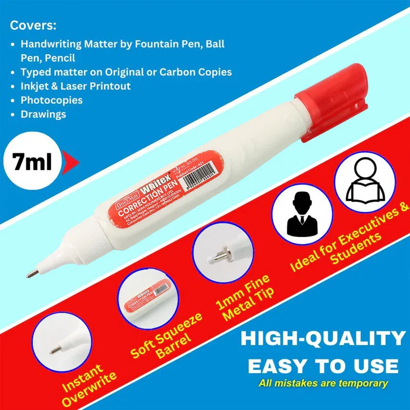 White Correction Pen – 7ml Fine Metal Tip with Quick Dry Formula - Detailed Feature View 1