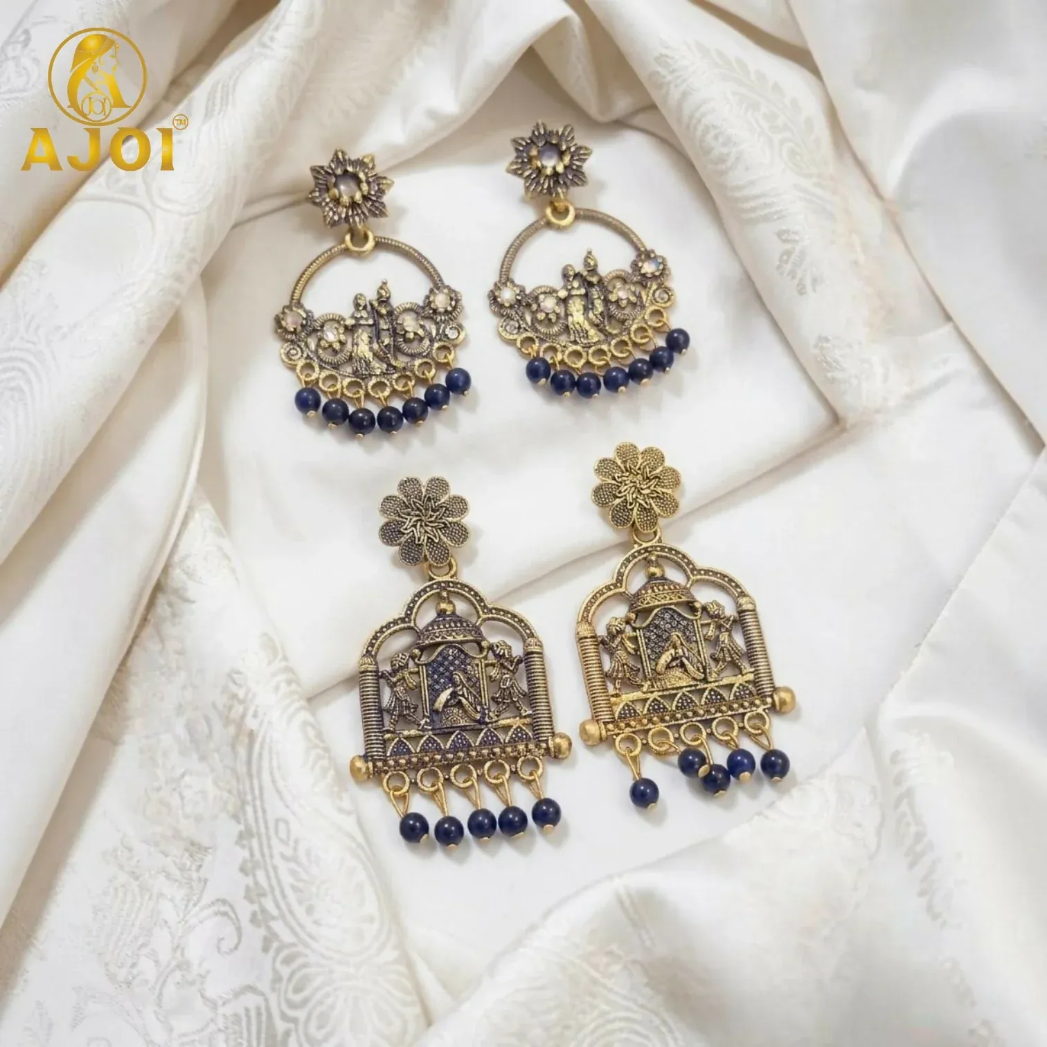 Traditional Radha Krishna Temple Earrings – Elegant Festive Jewelry - Detailed Feature View 3